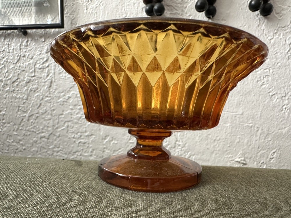 Indiana Glass Amber Diamond Point Fairy Lamp Base Vintage Pedestal Only