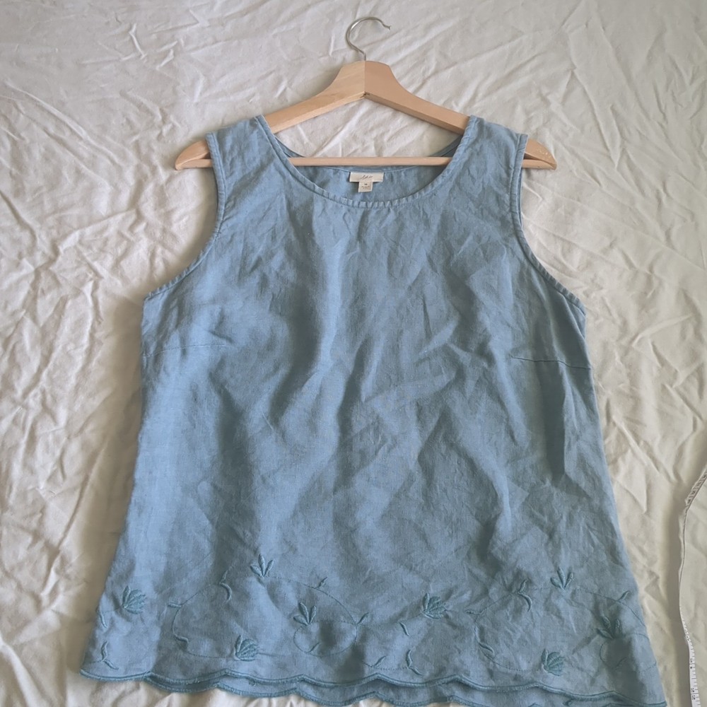 J. Jill 100% Embroidered Linen Tank Sleeveless Tunic Shirt scalloped hem size M
