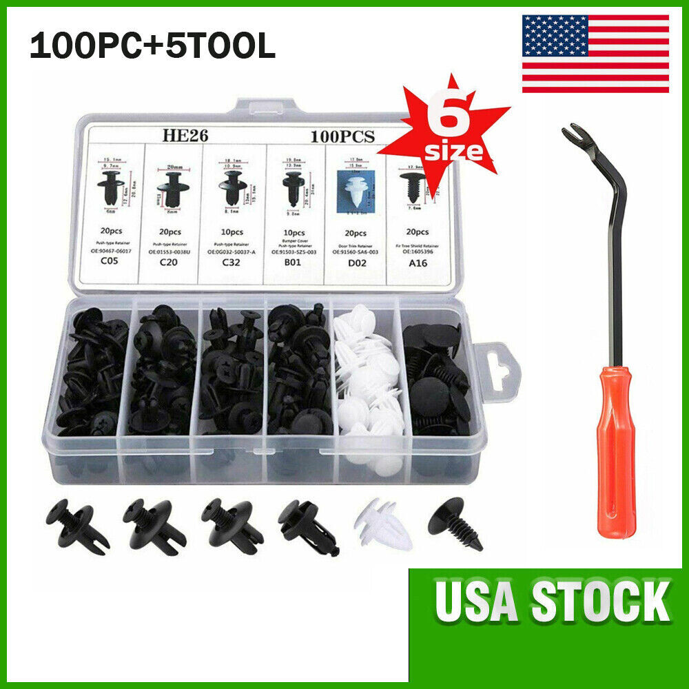 104Pcs Car Retainer Clips Auto Fasteners Push Trim Clips Pin Rivet Bumper Kit
