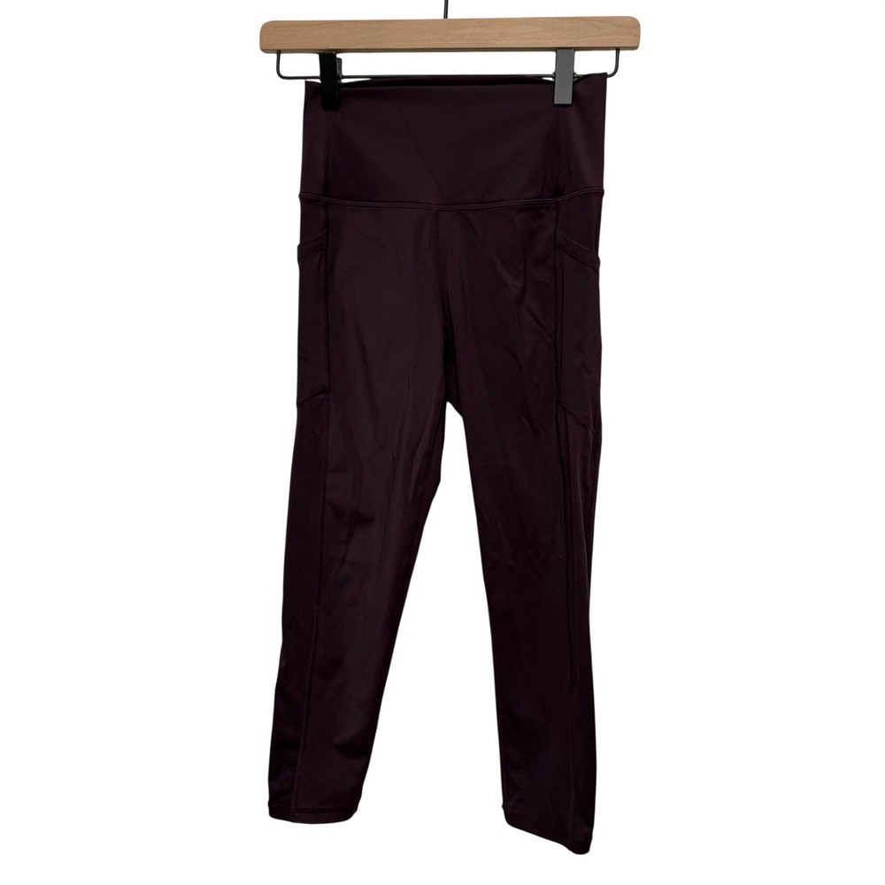 Zyia Active Women Dark Purple High Rise Pocket Cropped Leggings Size 4 Plum