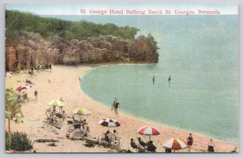 St. George Hotel Bathing Beach St. Georges Bermuda Vintage Postcard Saxony