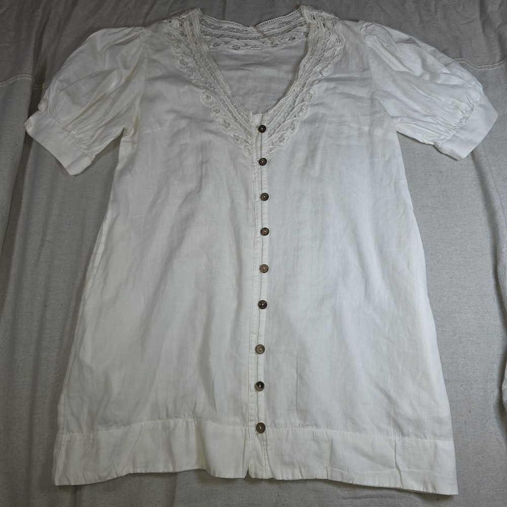 Free People We The Free Boho Peasant Top Womens Small Oversized Linen Blend
