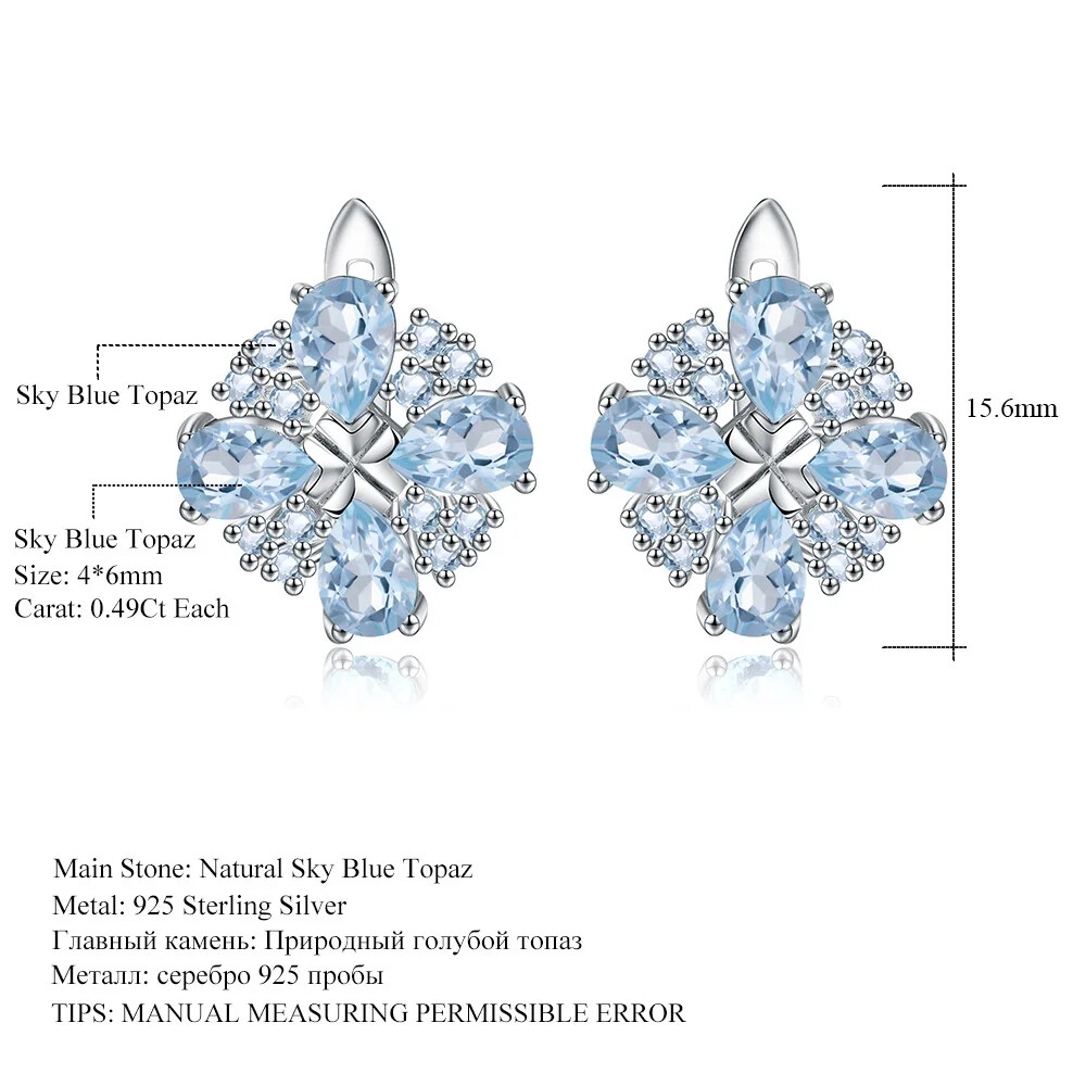 Natural Sky Blue Topaz Flower Earrings - S925 Sterling Silver Jewelry for Women