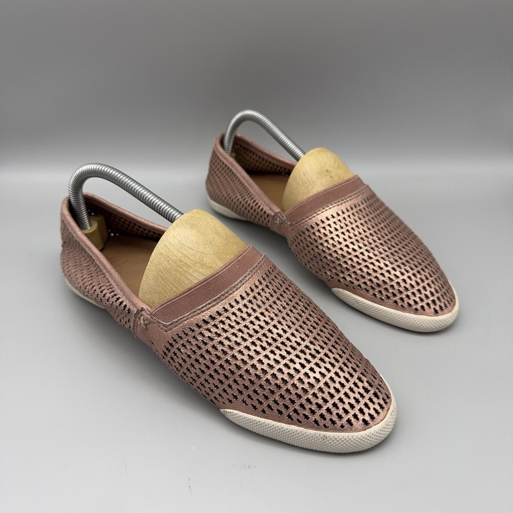 Frye Shoes Womens Size 7.5 Rose Gold Slip On Perforated Leather Loafer