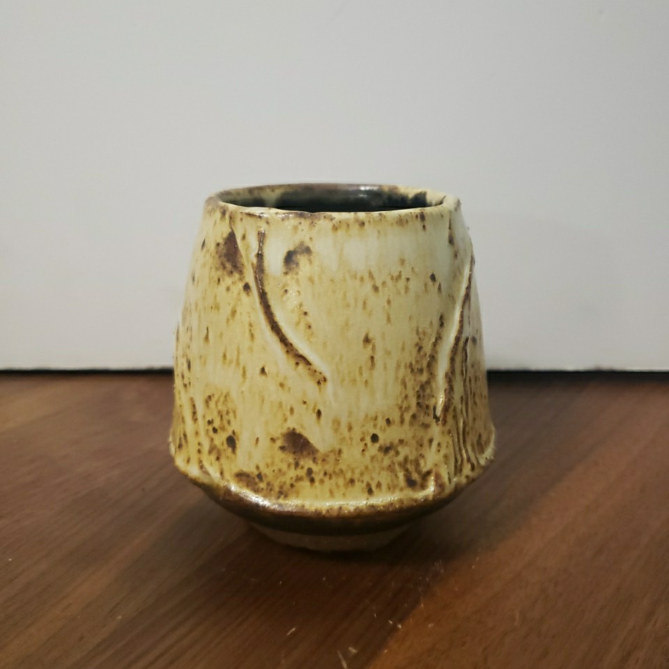 Studio Art Pottery Vase Cup Tan Glaze