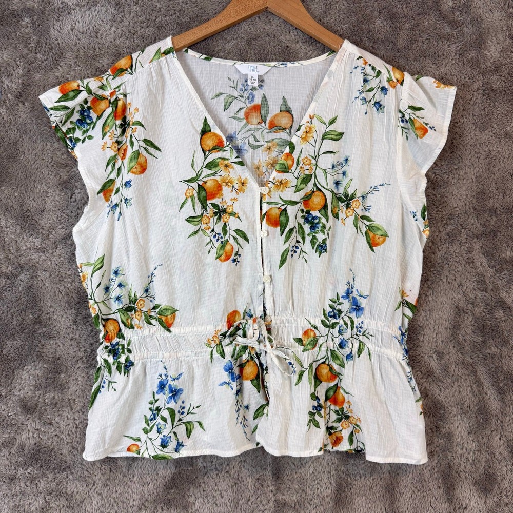 Citrus Floral Print Peplum Top Blouse Flutter Sleeve XL 16 18 Time and Tru