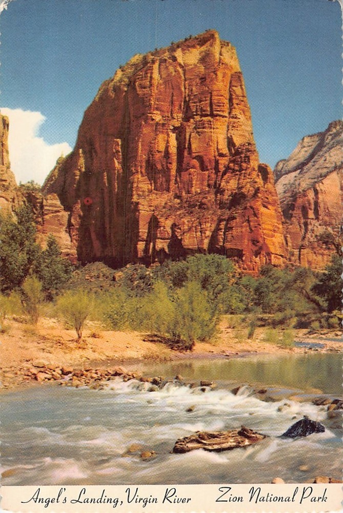 Postcard Angels Landing Virgin River Zion National Park Utah USA