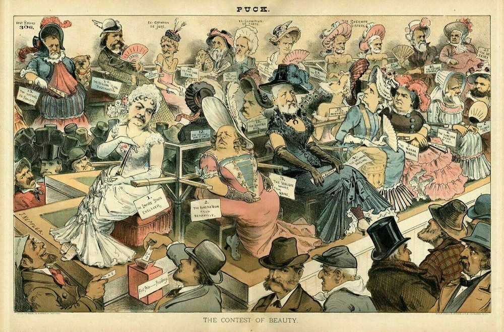 PRESIDENTIAL CANDIDATES DRESSED AS WOMEN BEAUTY CONTEST VOTE GRANT SHERMAN LOGAN