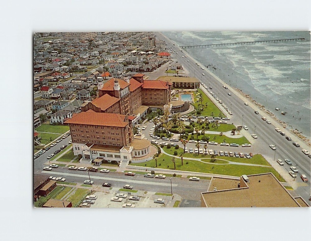 Postcard Aerial View Hotel Galvez & Villa Galveston Island Texas USA