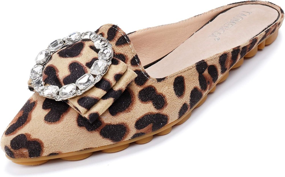 Women's Suede Leather Mules for Woman Rhinestone Flats Comfortable...