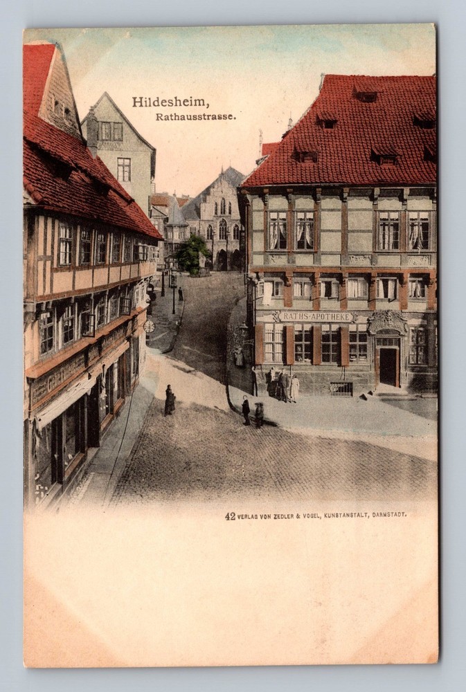 Germany- Hildesheim Town Hall Street Old Postal Card View PC Vintage Postcard