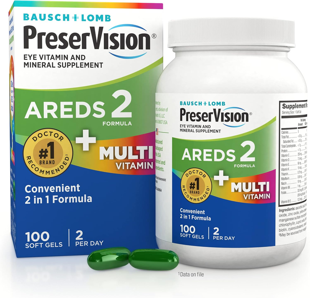 AREDS 2 + Multivitamin 2-In-1 Eye Contains Vitamin C, E & Zinc Softgels Packagin