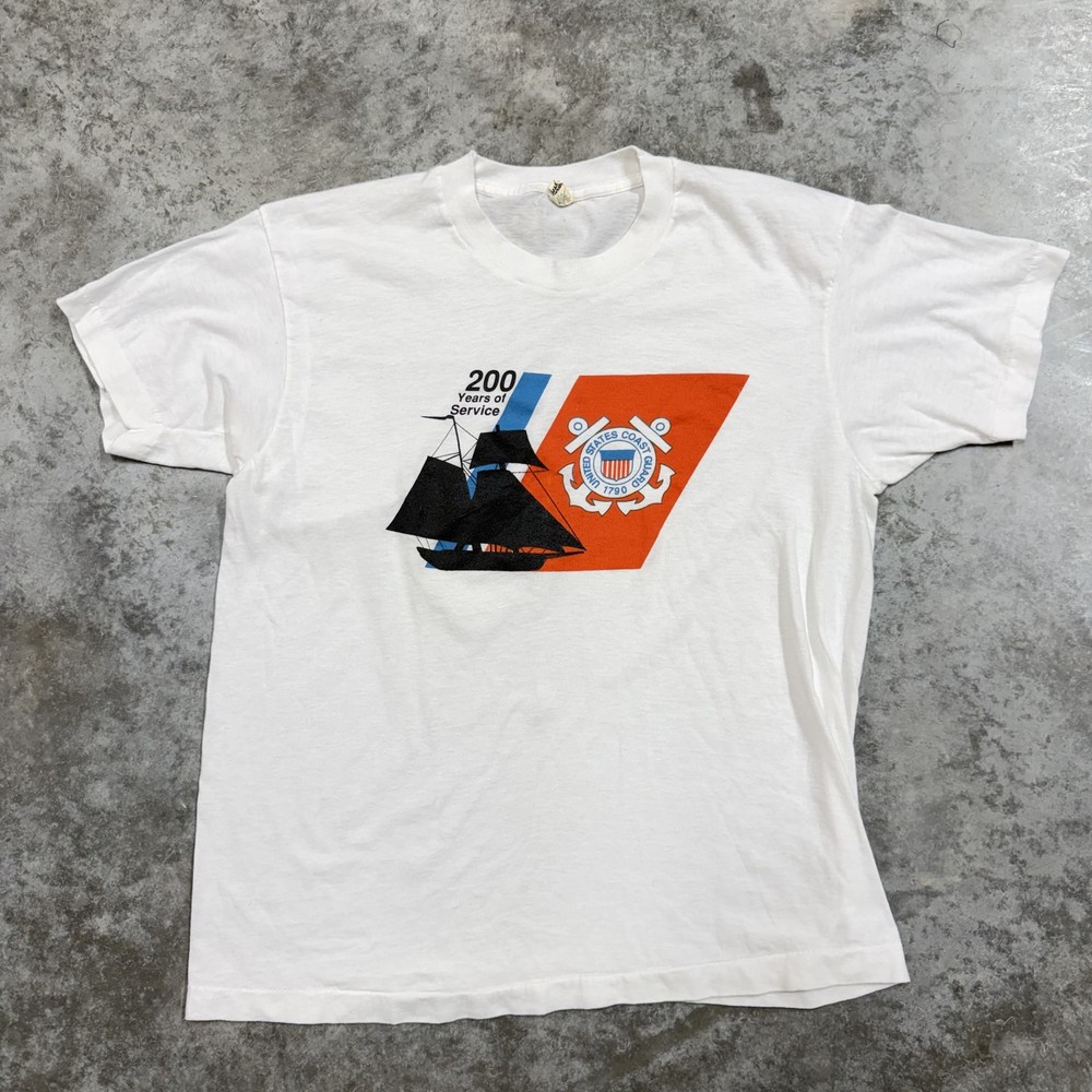 Vintage US Coast Guard Shirt Mens Large White 200 Years Service Graphic Tee 1990