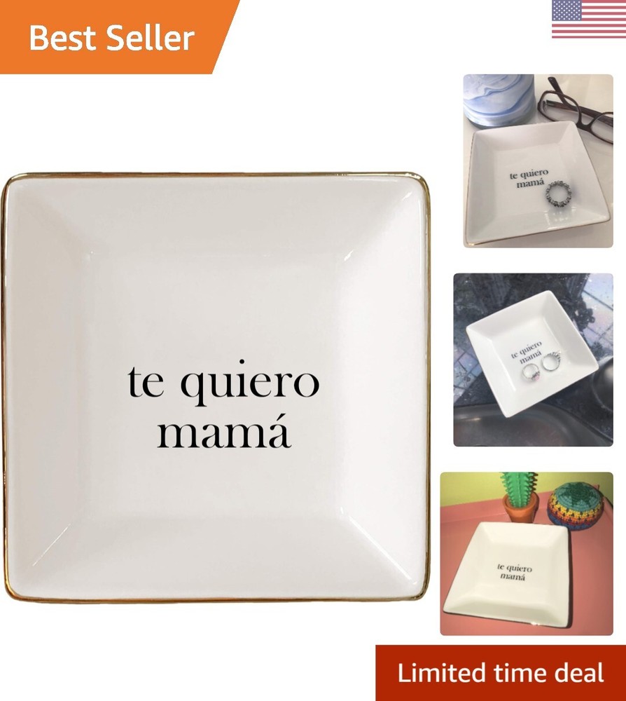 Compact Square Jewelry Dish - Spanish Mama Mother's Day Gift in Polished Ceramic