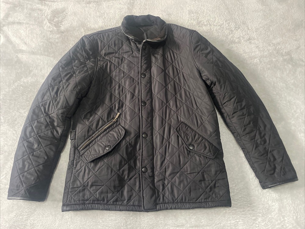 Barbour Quilted Jacket Coat Black Fleece Lined Size Large Defect