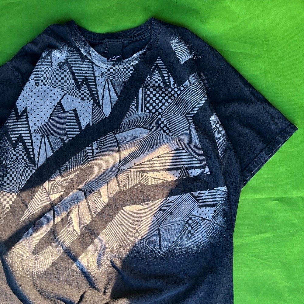Large 90s Y2K Alpinestars Black Graphic T Shirt Vtg Abstract Print Short Sleeve-image