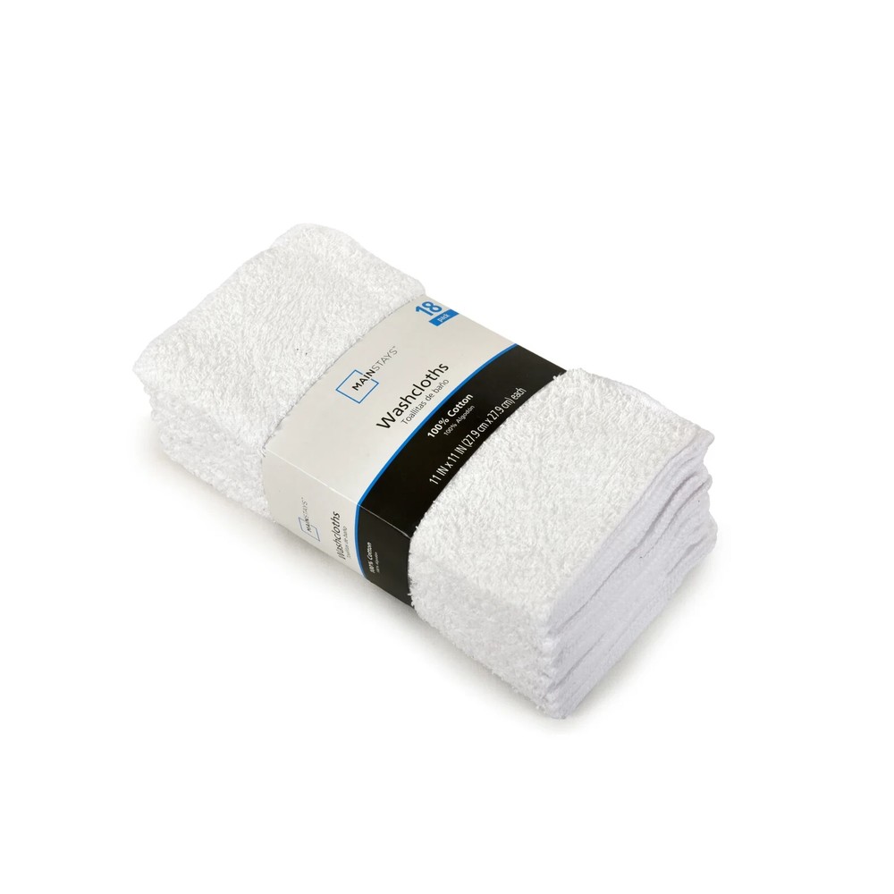 Mainstays 18-Pack Washcloth Bundle, White