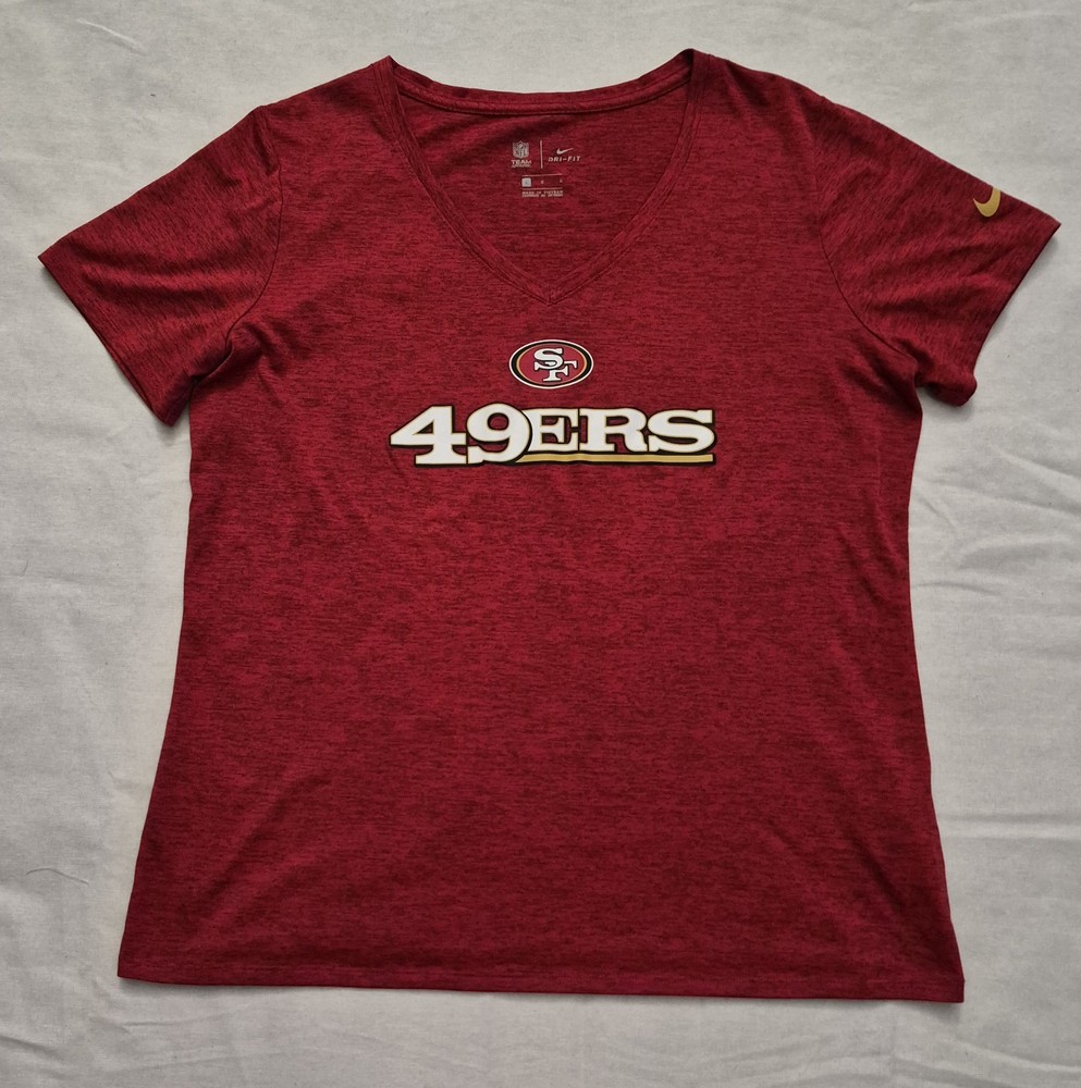 Nike Dri Fit San Francisco 49ers Woman’s Large Red V-Neck Tee SF 49ers Logo