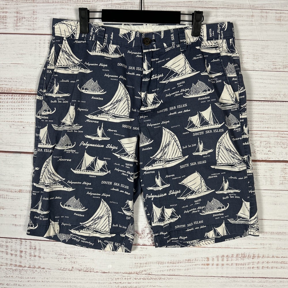 J Crew Shorts Mens 34 Chino Blue Nautical Boats 10