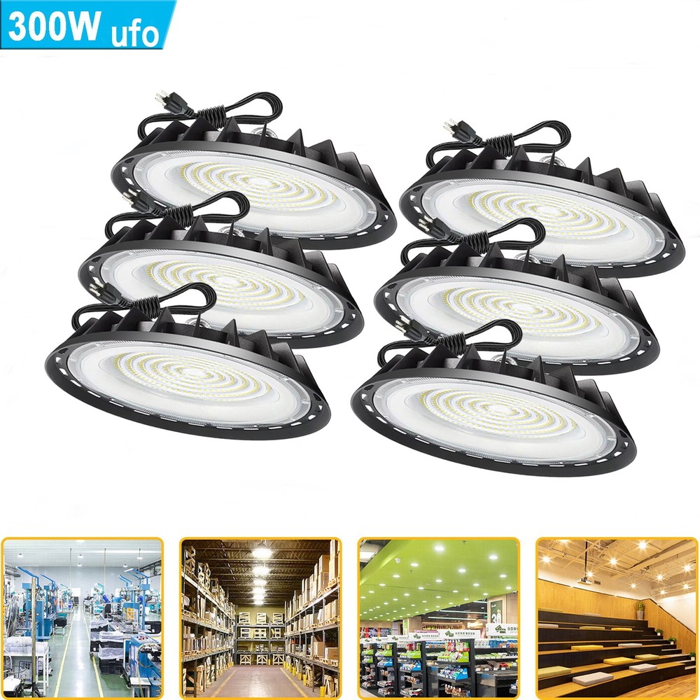 6 Pack 300W UFO Led High Bay Light Shop Industrial Commercial Factory Warehouse