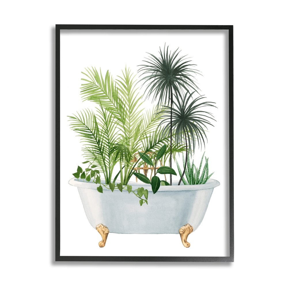 Mixed Plant Leaves Antique Bathroom Tub Framed Wall Art, Design by Grace Popp