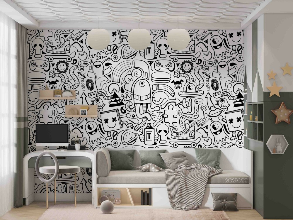 3D Abstract Artistic Graffiti Self-adhesive Removable Wallpaper Murals Wall 615-image