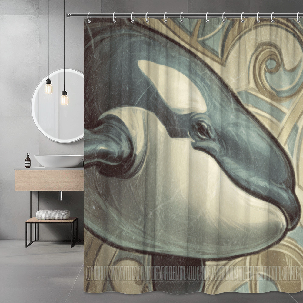 Orca Whale Abstract Shower Curtain Ocean Graphic Print
