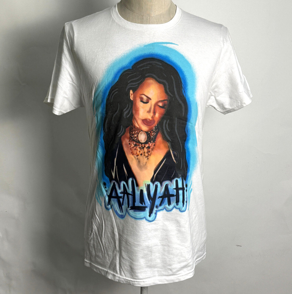 Aaliyah Men's T-Shirt Airbrushed White Size M NEW Hip Hop R&B