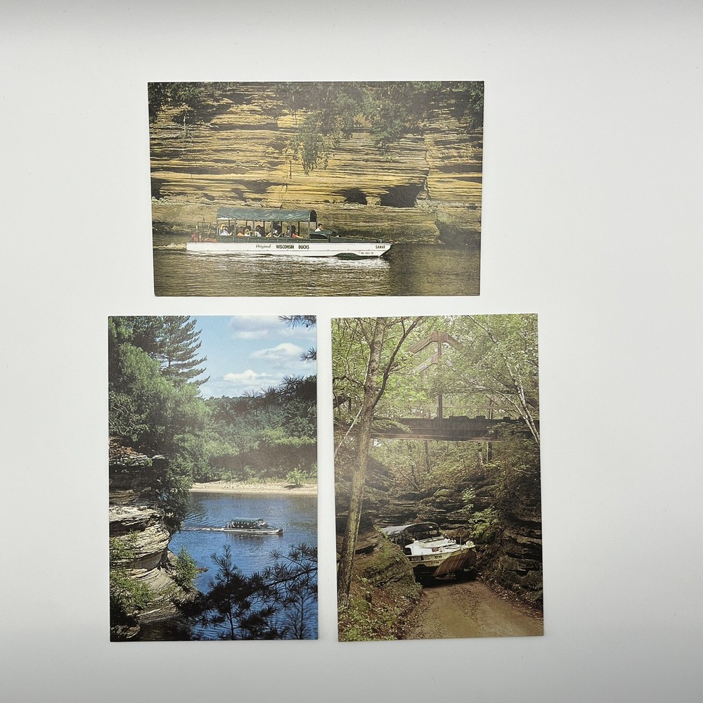 Vintage Postcards Lot of 3 Wisconsin Dells Duck Boats high rock formations UNP