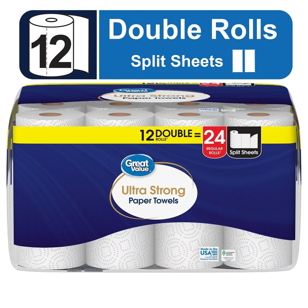 Great Value Ultra Strong Paper Towels 12 Double Rolls Soft Yet Durable