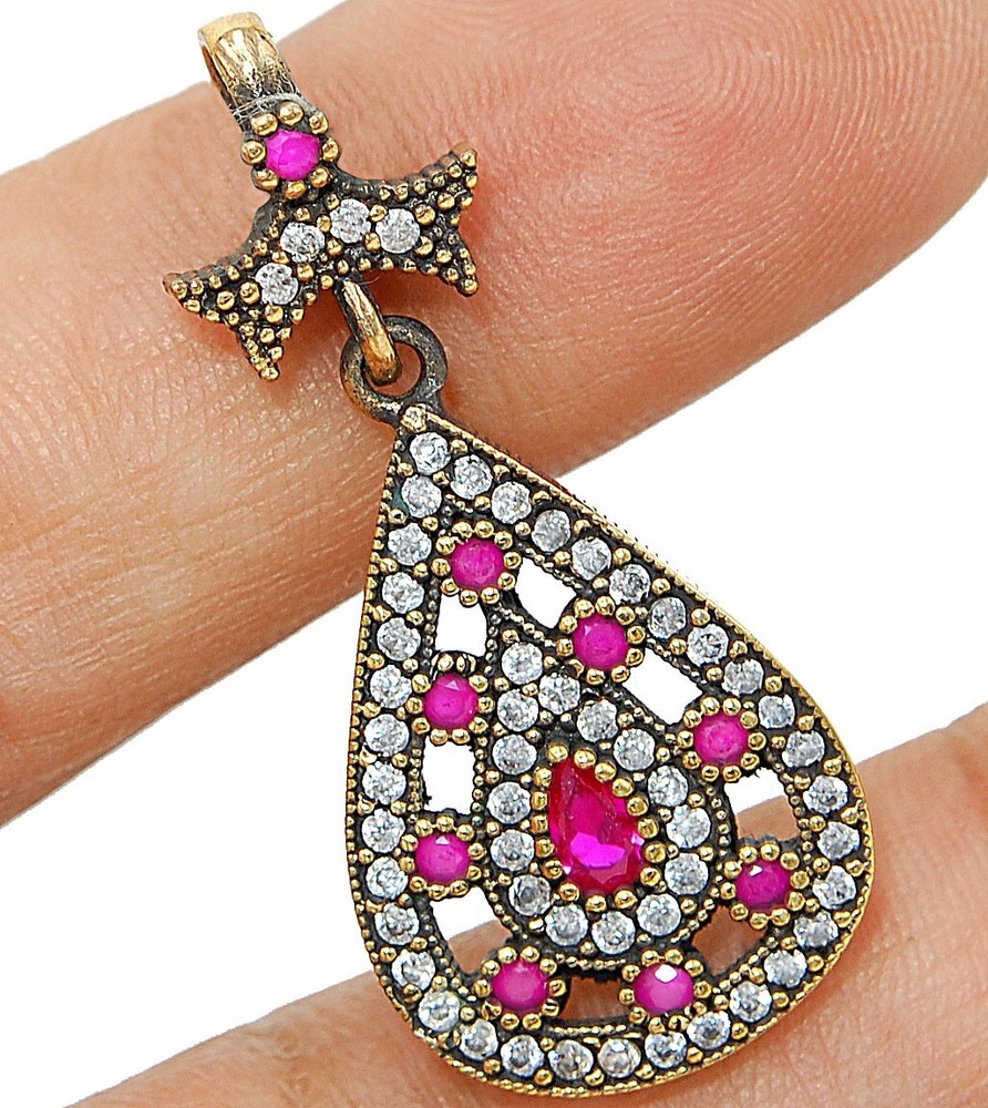 Sterling Silver Ottoman Empire Pendant with 2CT Treated Ruby & Topaz S2605