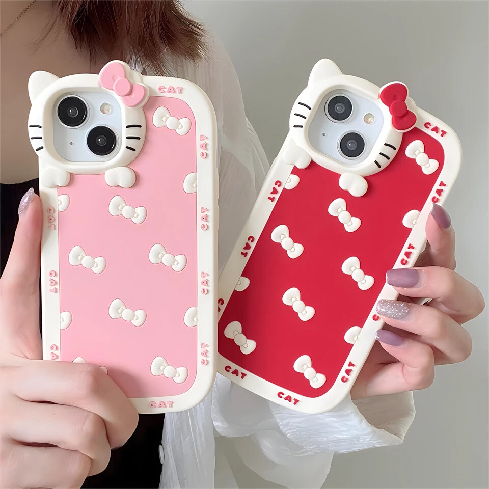 For iPhone 15 14 13 11 12 Pro Max Hello Kitty Cat face Clear Silicone Phone Case