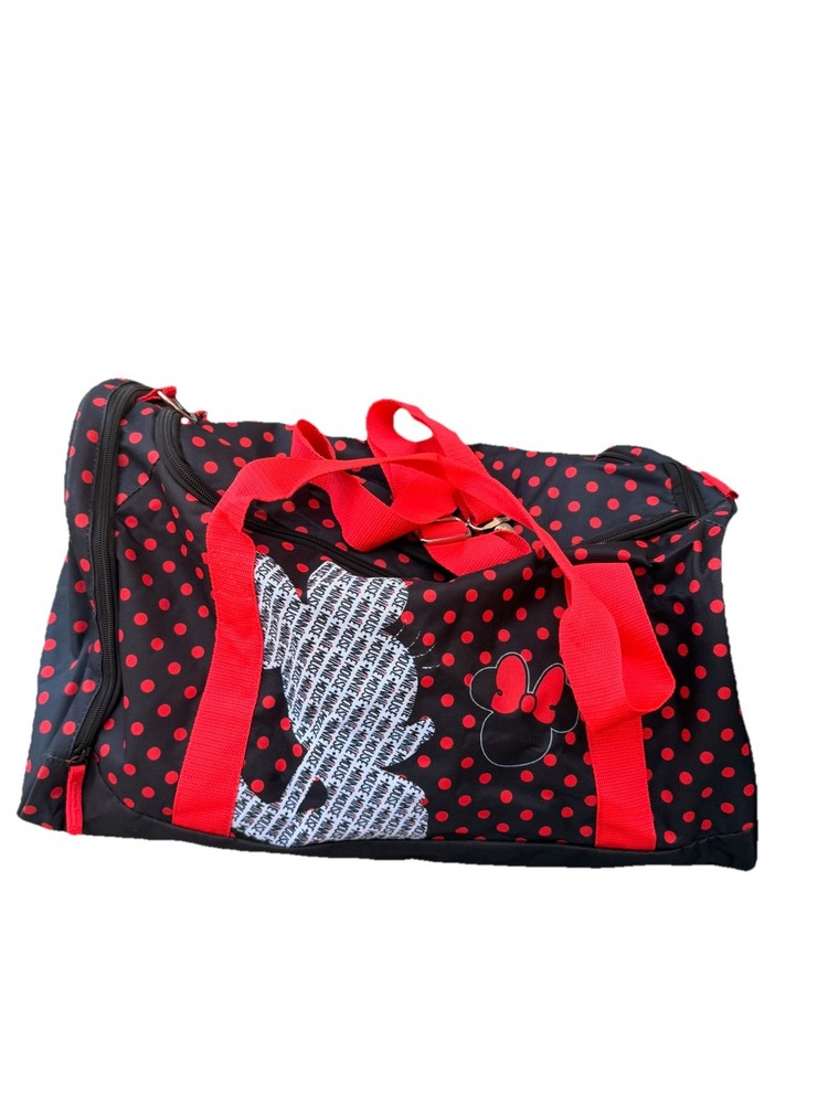 Disney Minnie Mouse Duffle Bag Black Red Polka Dot Travel Overnight Weekender