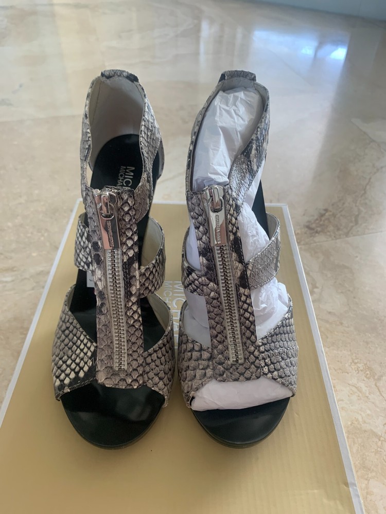 Michael Kors Womens Shoes Berkley Strap Heels Embossed Leather Snake Size 7.5