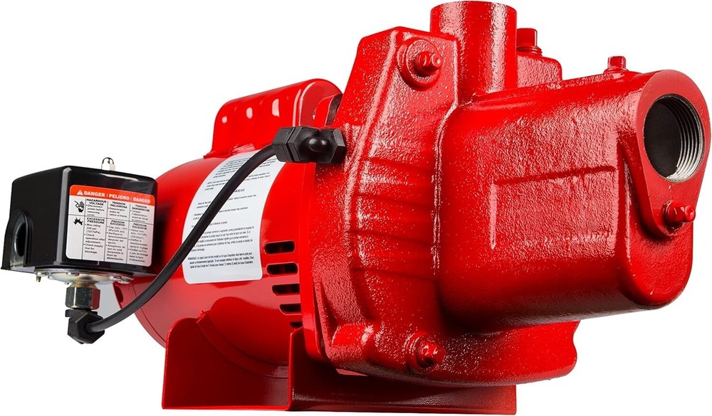 Efficient Cast Iron Shallow Well Jet Pump 3/4 HP - Red, 16 GPM, Dual Voltage