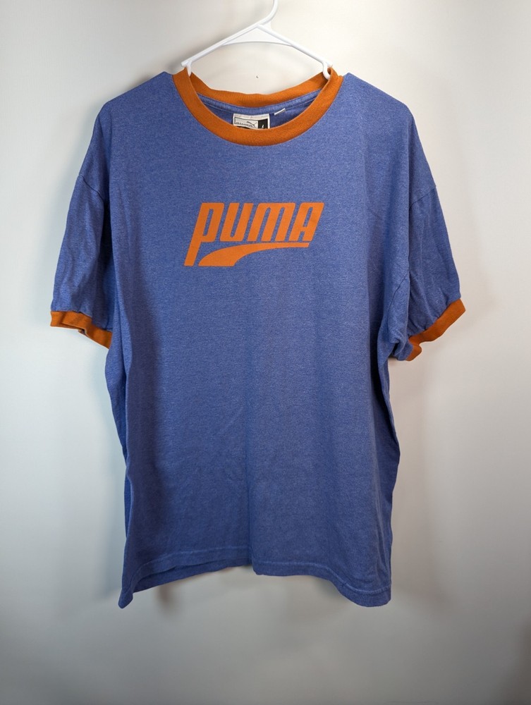 Vintage Puma T-Shirt Ring Sleeved Shirt Mens L Short Sleeve Big Logo Made In USA