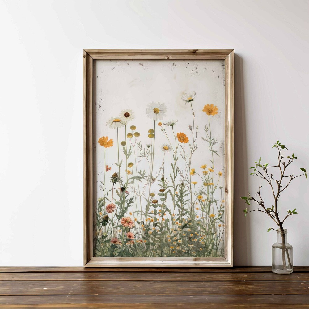 Wildflower Art Print Rustic Floral Wall Decor Vintage Botanical Art Nursery