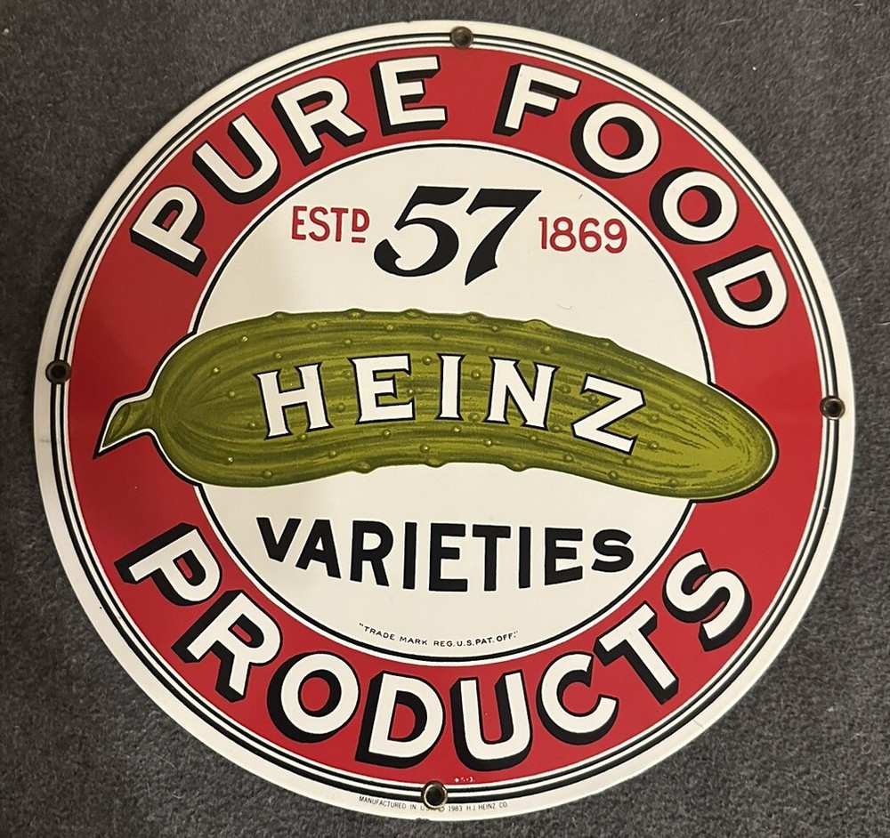 Heinz Pure Food Products Porcelain Ande Rooney Sign Made In USA Stamped 11.25”