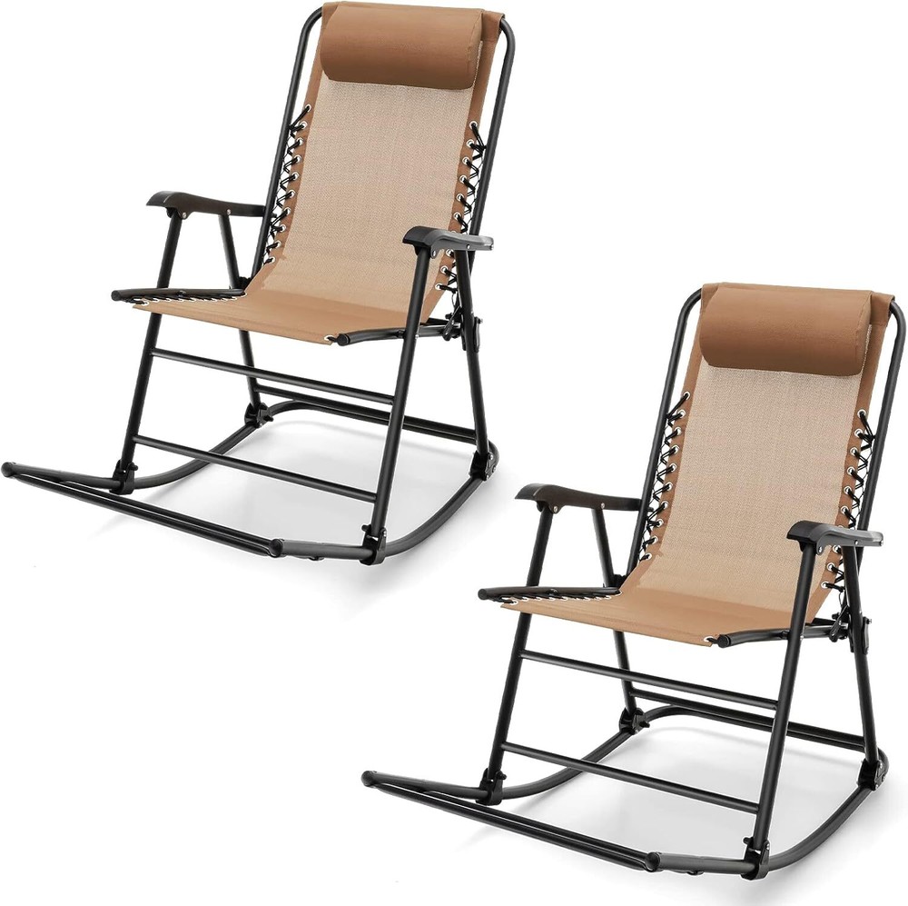 2-Piece Outdoor Folding Rocking Chairs - No Assembly Foldable Rockers for Patio