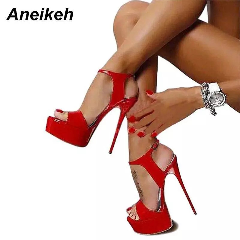 Fashion Women Super High Heels Platform Pumps Ankle Strap Stiletto Sandals Shoes