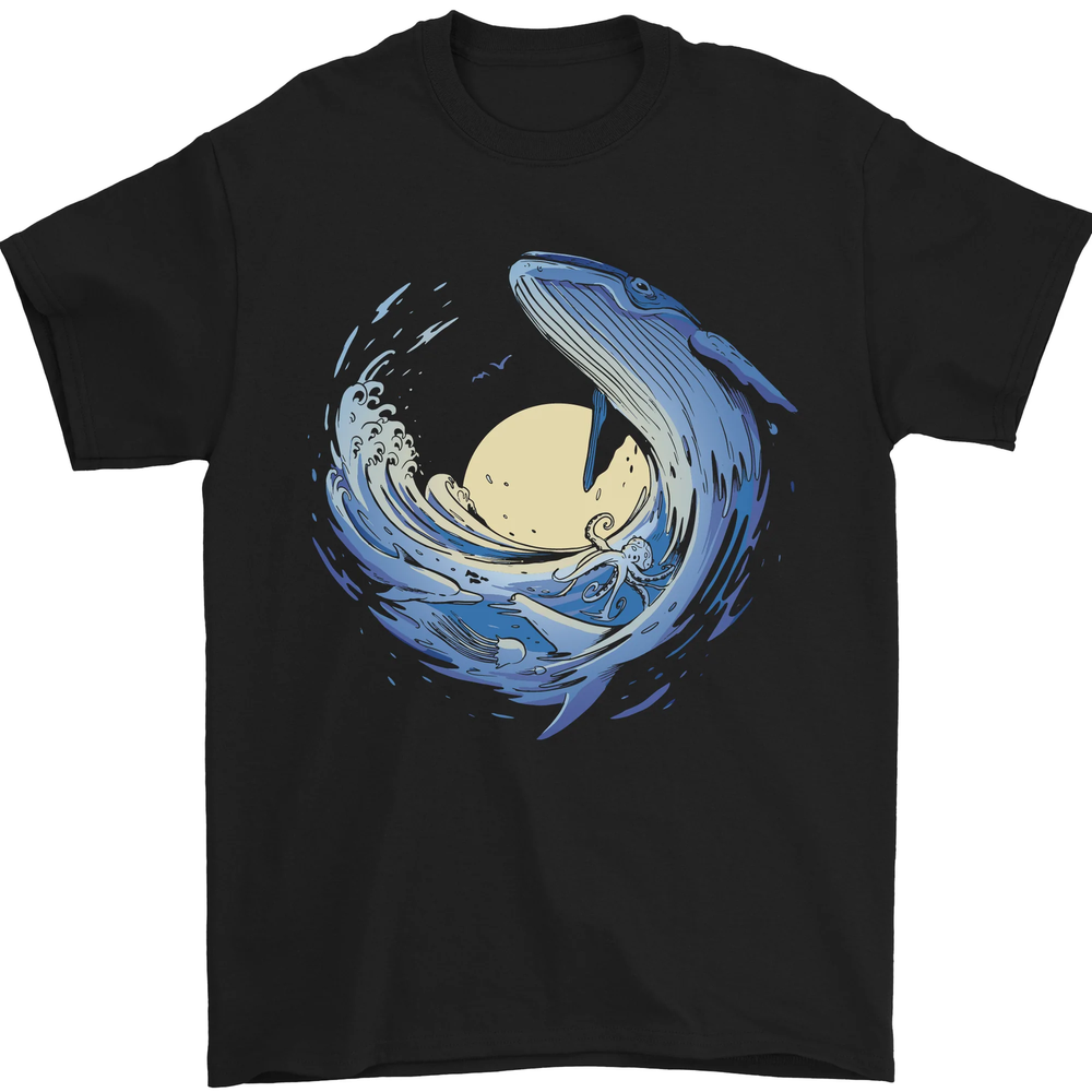 Ocean Whale & Octopus Mens T-Shirt Cotton