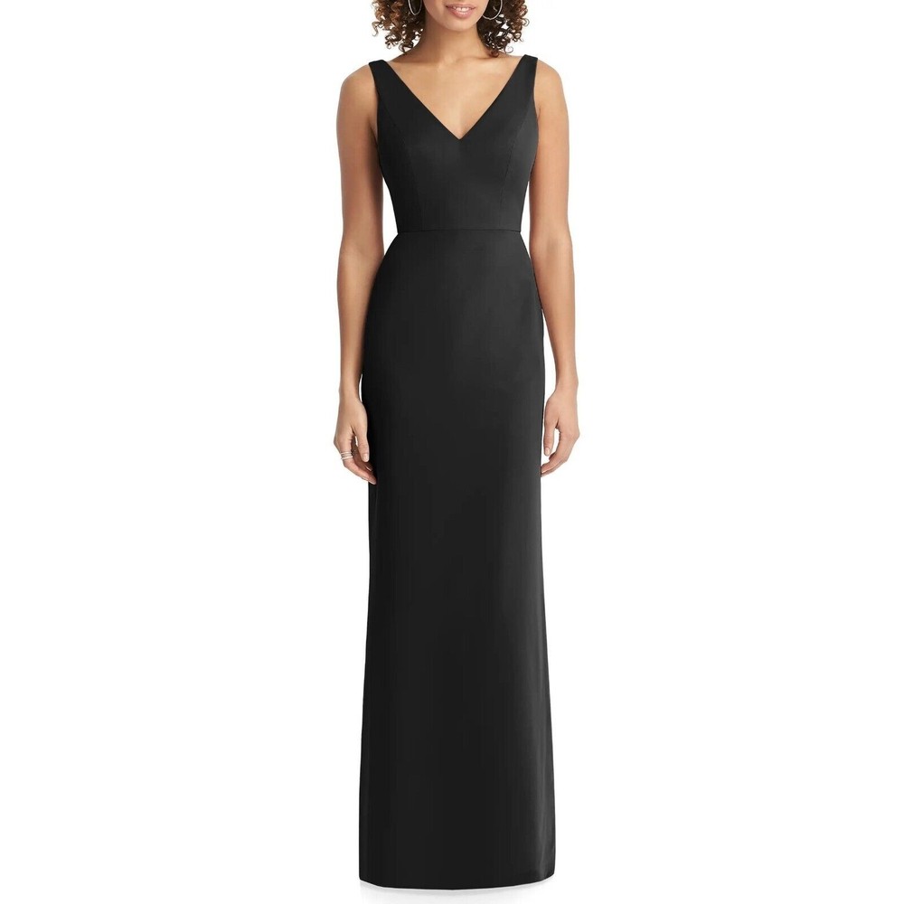 Social Bridesmaids Women Black Chiffon V-Neck Back Tie Trumpet Gown Size US 8R