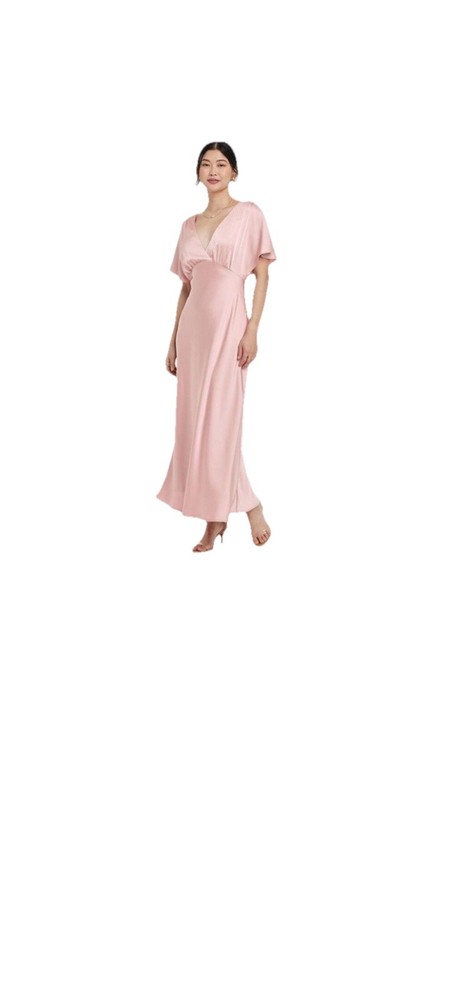 A New Day - Women's Satin Flutter Short Sleeve Maxi A- Line Dress Size M