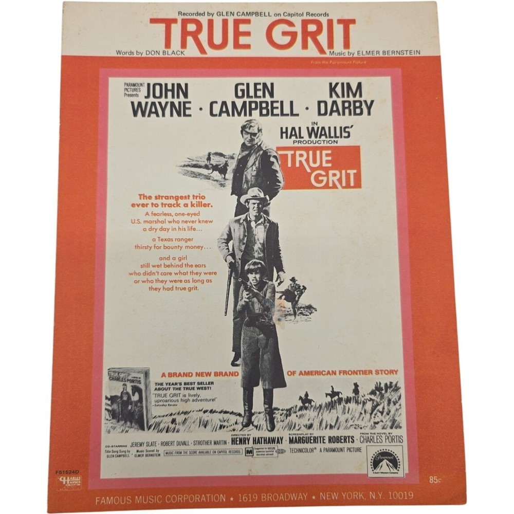 Elmer Bernstein True Grit Music from the Movie True Grit Vintage Sheet Music