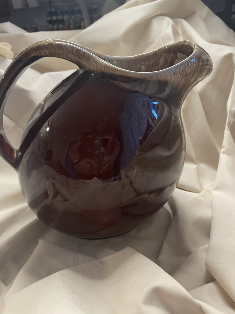 Hull Brown Drip Ball Pitcher pottery glazed ovenproof made in USA Vintage