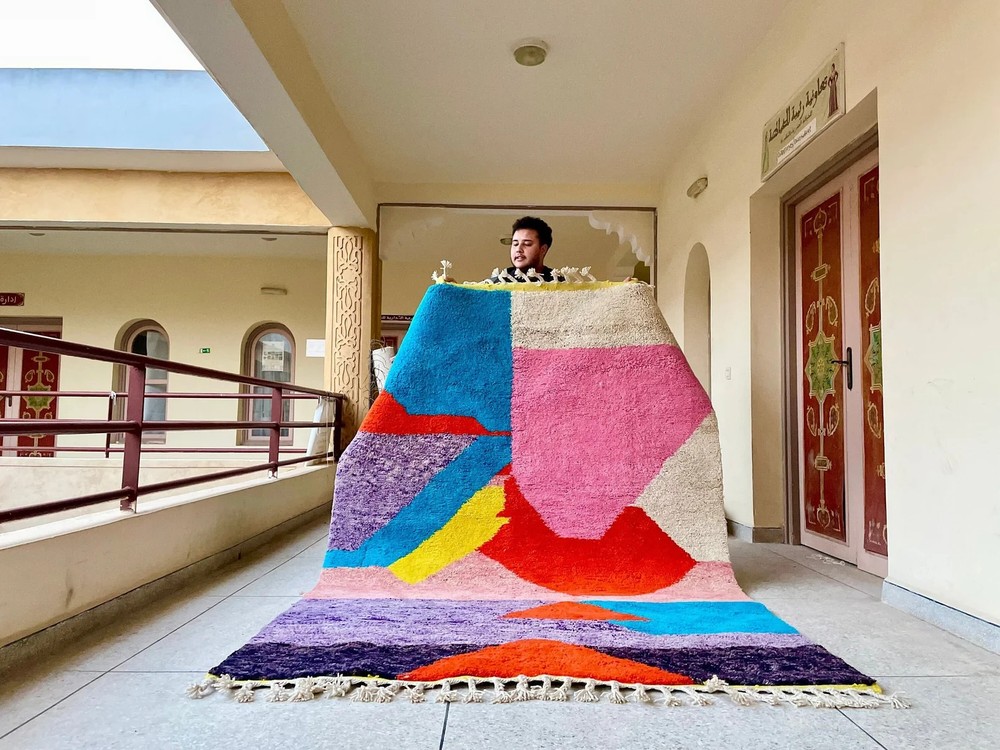 Handmade Moroccan Berber Wool Rug Color Multicolor Luxury Design Carpet Area Rug