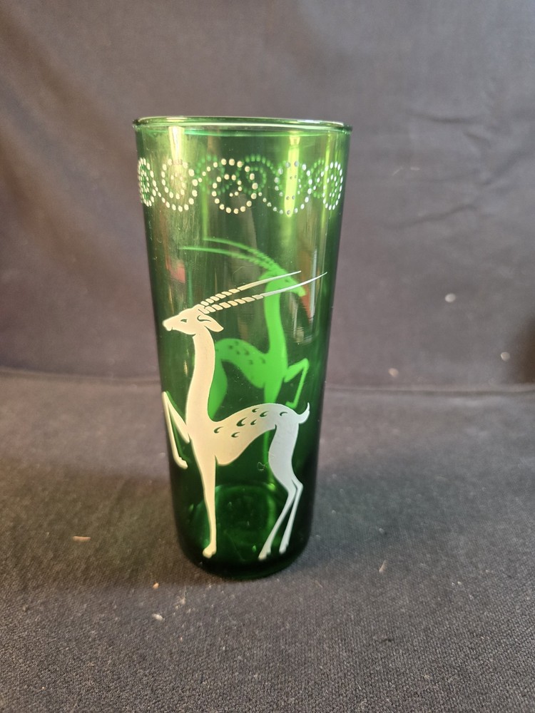 Anchor Hocking Vintage Emerald Green Gazelle Deer Tumbler Drinking Glass