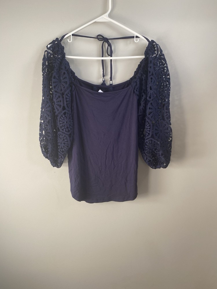 Women's Navy Blue Cupio Shirt Size Small NWT $69 Boutique Style Puff Sleeve