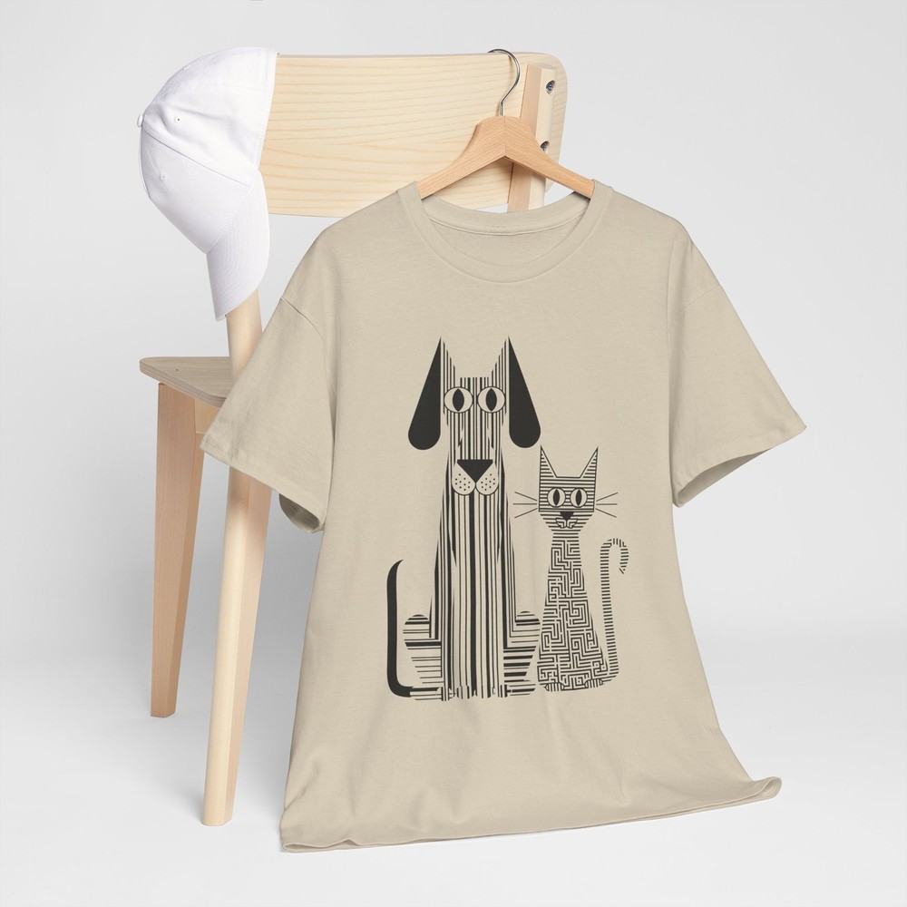 Playful Pet Portrait Tee, Dog and Cat Design, Gift for Pet Lovers, Animal