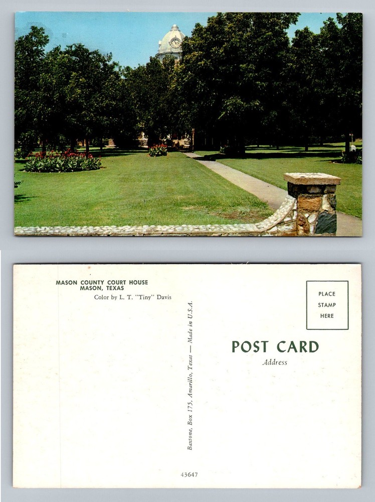 Mason, TX-Texas, Mason County Courthouse Lawn and Clock Tower Vintage Postcard